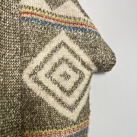 AMERICAN EAGLE Women’s Aztec Brown Multi Short Sleeve Cardigan Sz S Boho Chunky - Picture 3 of 11